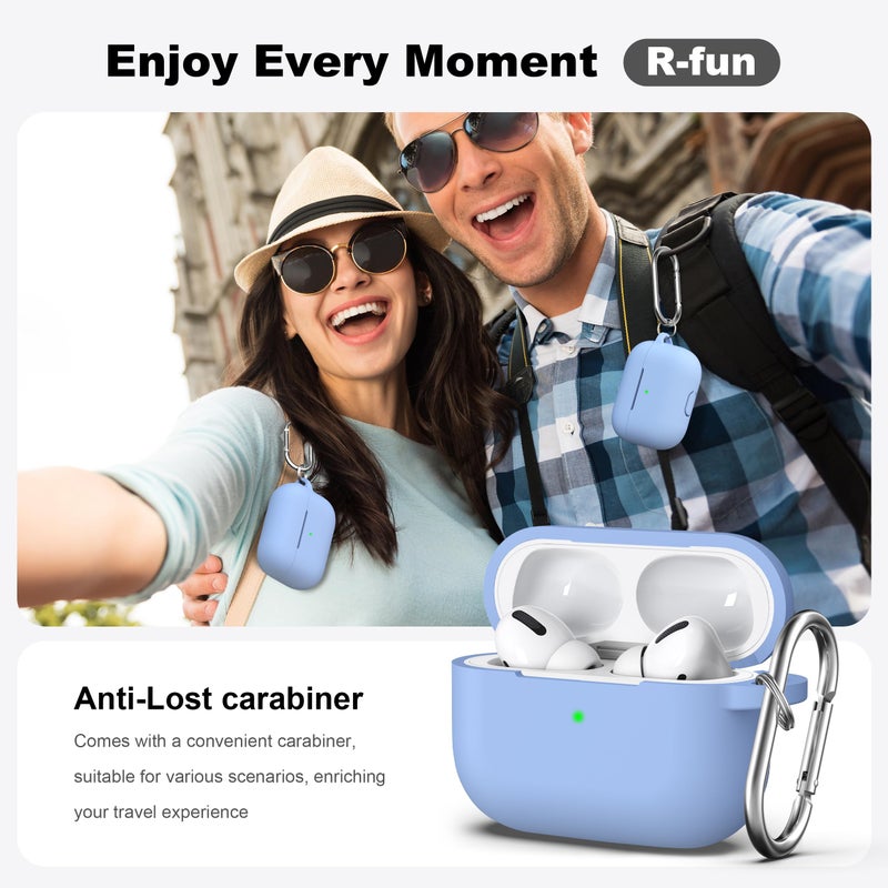 R-fun for AirPods Pro 2nd/1st Generation Case with Cleaner Kit,Soft Silicone Protective Case Cover for Apple AirPod Pro 2/1 for Women Men,AirPods Pro Case Accessories with Keychain,Blue Gray - Image 2